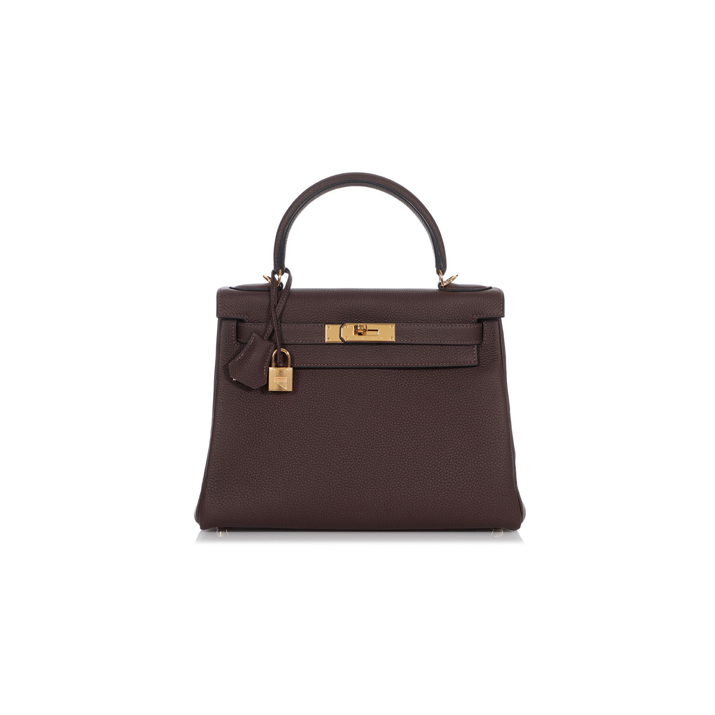 HERMÈS MASTER CHOCOLATE TOGO KELLY 28 RETOURNE GOLD HARDWARE (28*22*10cm)